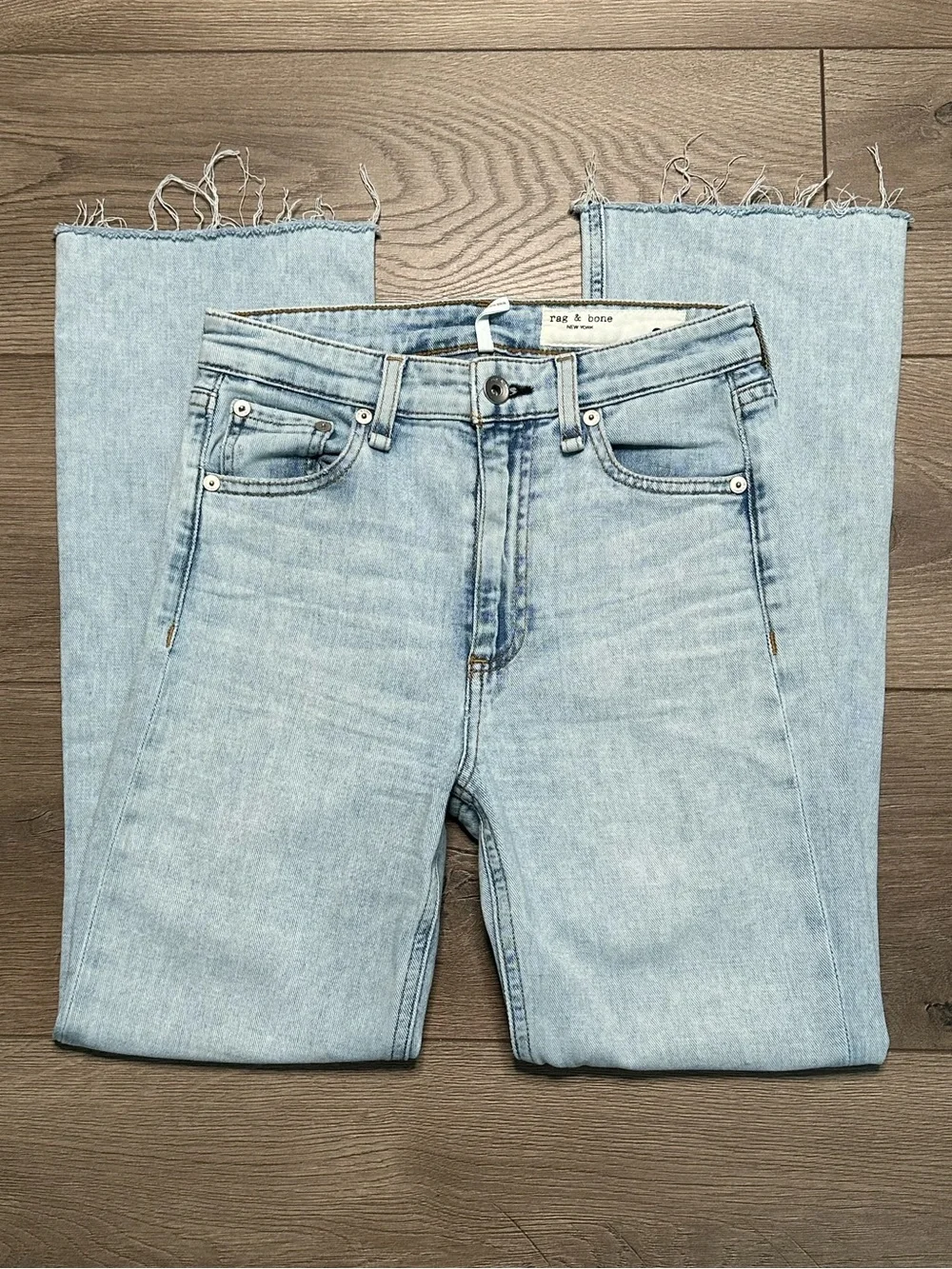Rag & Bone Nina High Rise Ankle Flare Stretch Frayed Blue Jeans Size 24